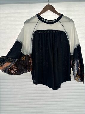 We The Free Friday Fever Top by Free People Mixed Patchwork Floral Oversized